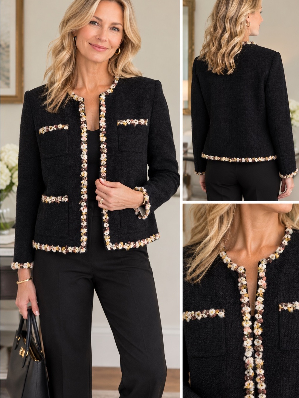 St. John collection by Marie Gray, full zip black knit jacket. Size 8